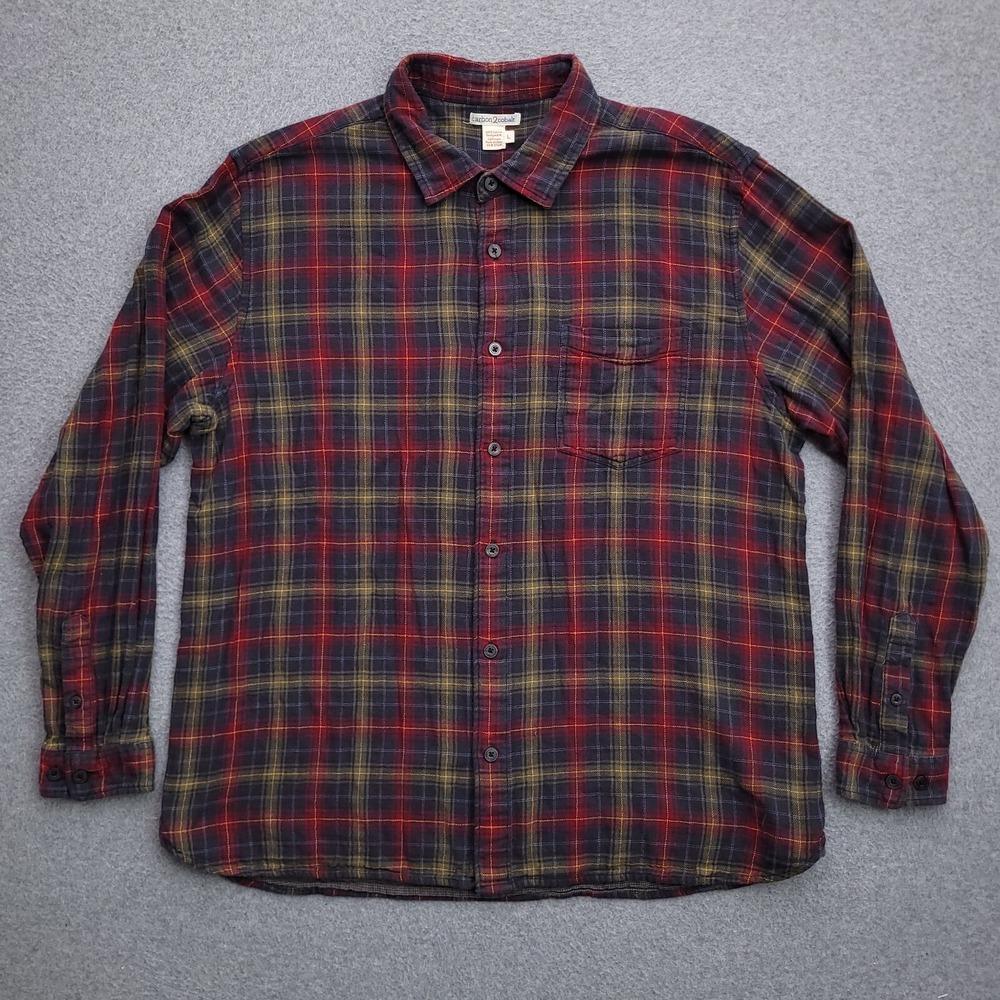 Carbon2Cobalt Flannel Button Up Shirt Large Plaid Cotton Mens